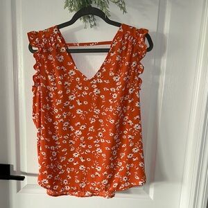 Philosophy Orange Ruffled Sleeveless Blouse